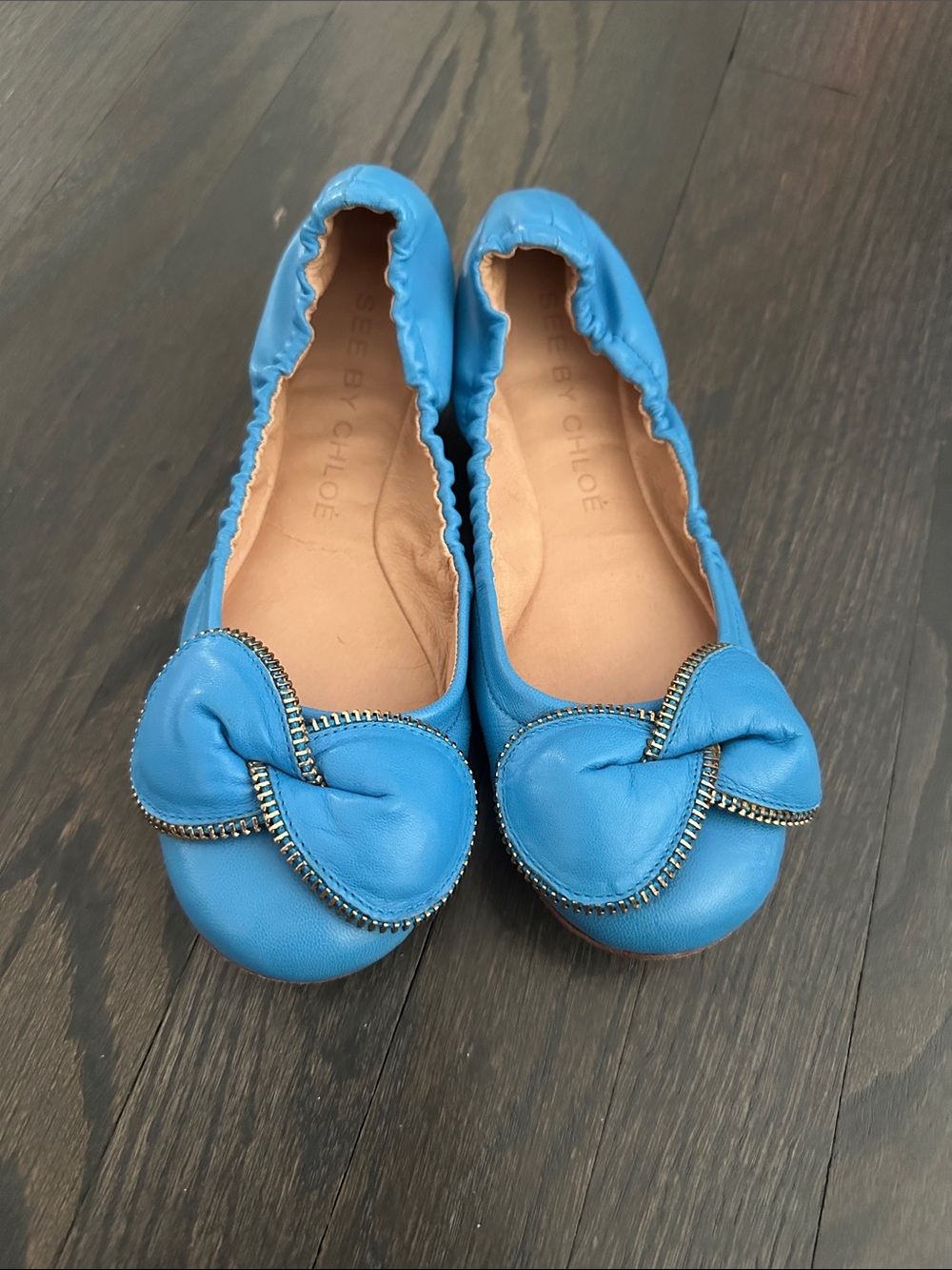 See By Chloé Blue Leather Knot Ballet Flats
